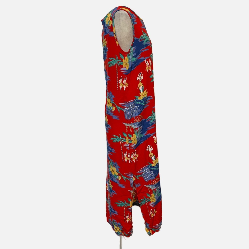 DNLA Sport Red Tropical Hula Dancer Rayon Sleeveless Maxi Dress Womens Medium - Picture 2 of 5